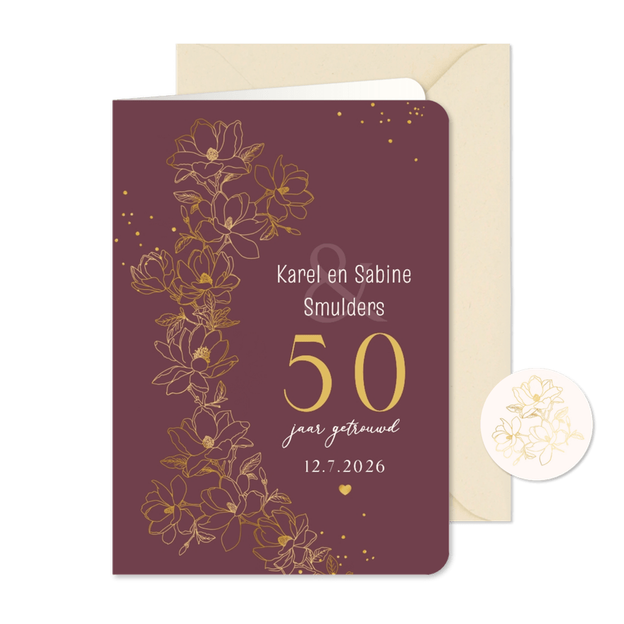 Jubileumkaart Magnolia's goud - Kaartimpressie