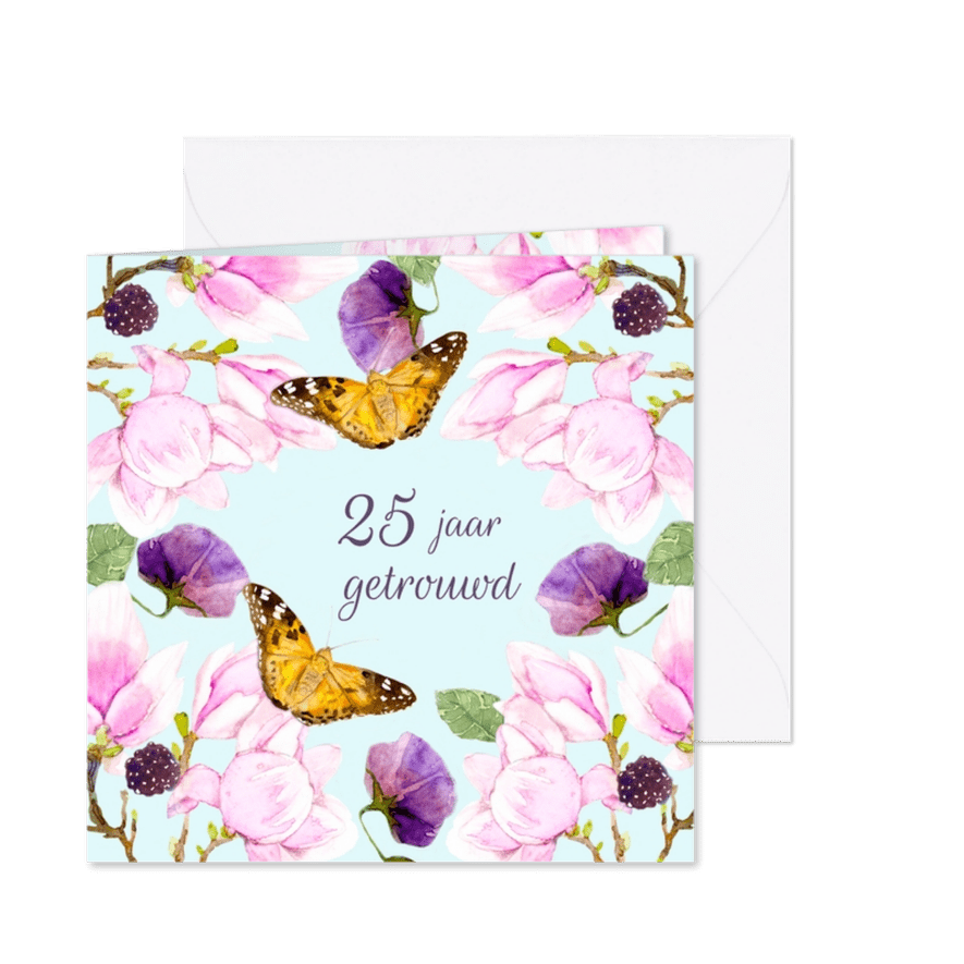Jubileumkaart Magnolia vlinder - Kaartimpressie