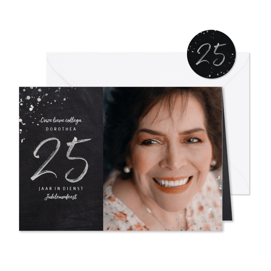 Jubileumkaart medewerker 25 jaar in dienst krijtbord - Kaartimpressie