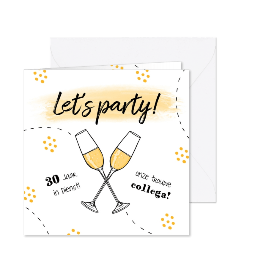 Jubileumkaart medewerker x jaar in dienst champagne feest - Kaartimpressie