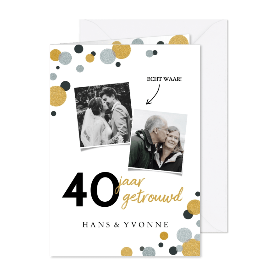 Jubileumkaart met confetti zilver- en goudlook  - Kaartimpressie