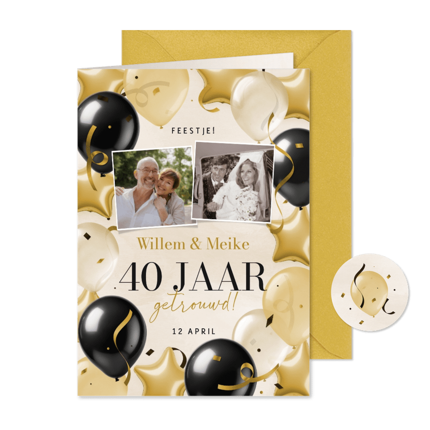 Jubileumkaart met feestelijke sterren en ballonnen - Kaartimpressie