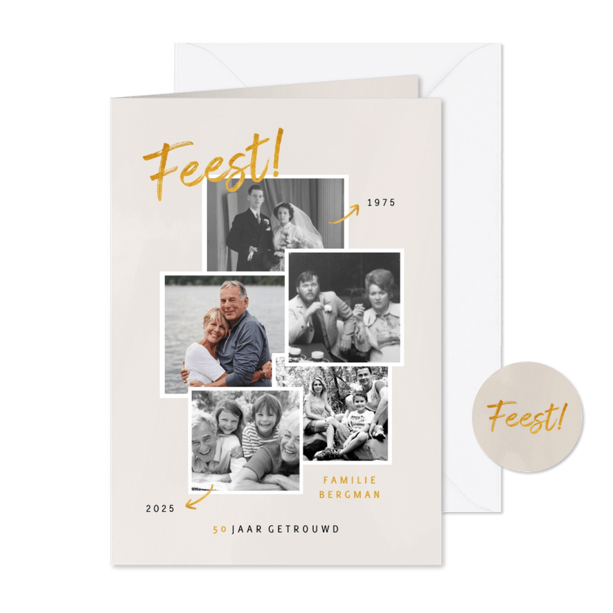 Jubileumkaart met fotocollage en goudlook - Kaartimpressie