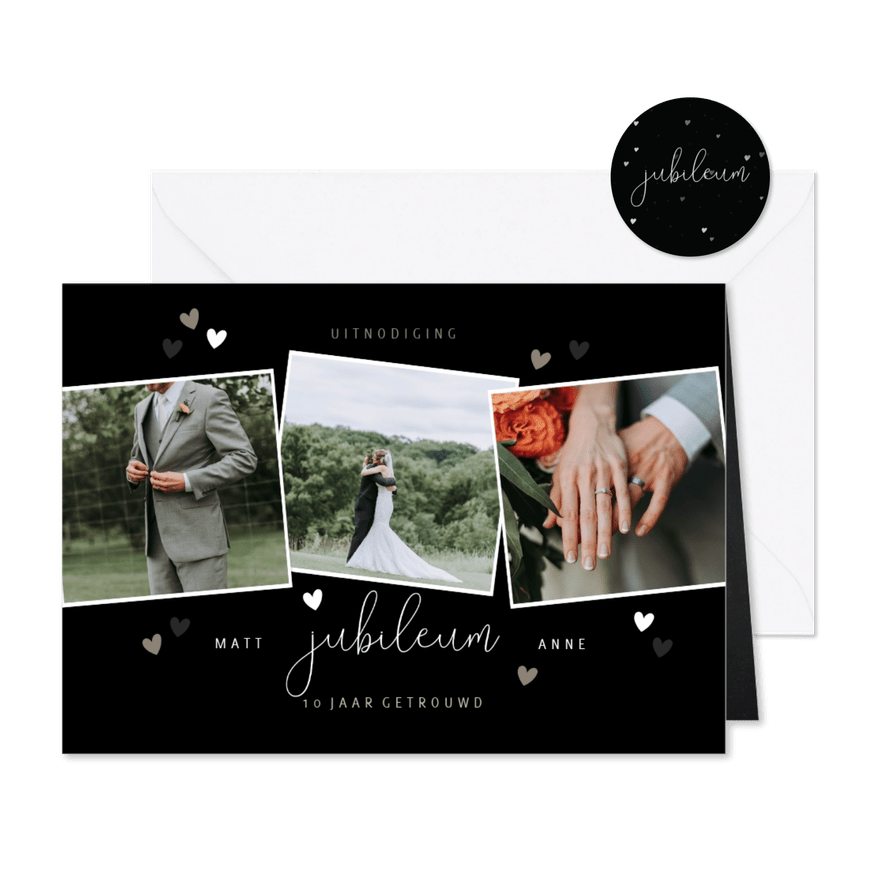 Jubileumkaart met fotocollage en hartjes - Kaartimpressie