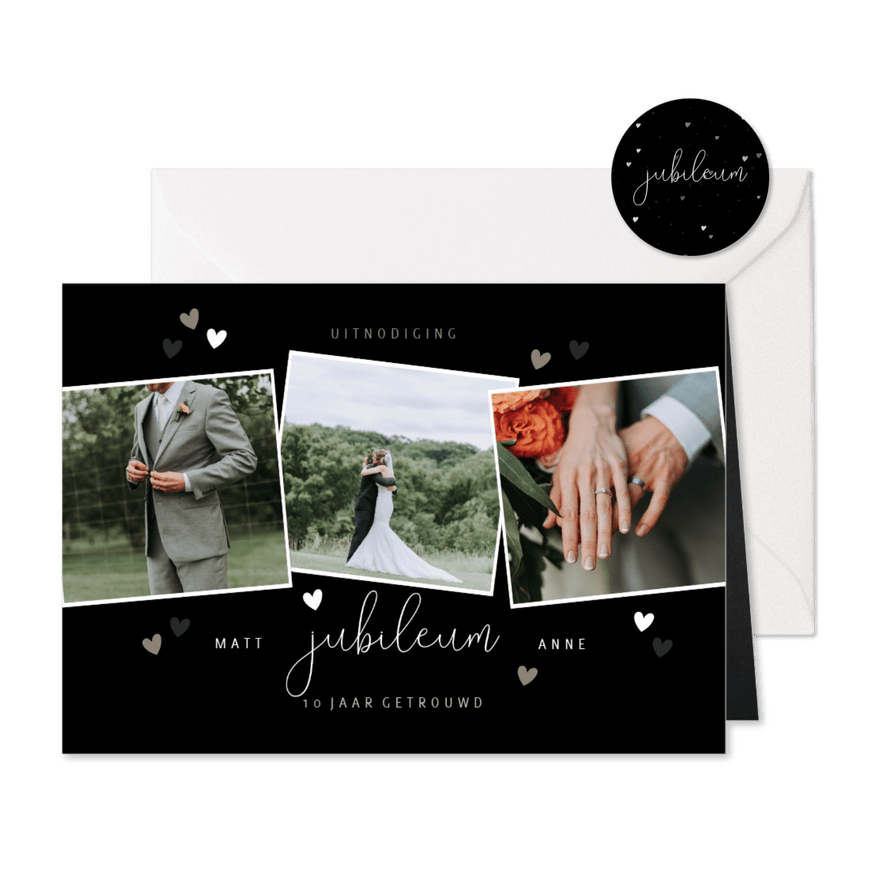 Jubileumkaart met fotocollage en hartjes - Kaartimpressie