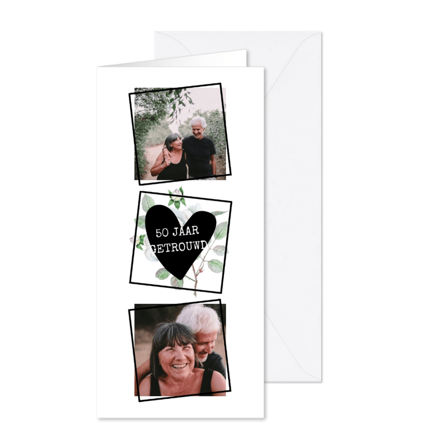 Jubileumkaart met foto's en vierkante vakjes - Kaartimpressie