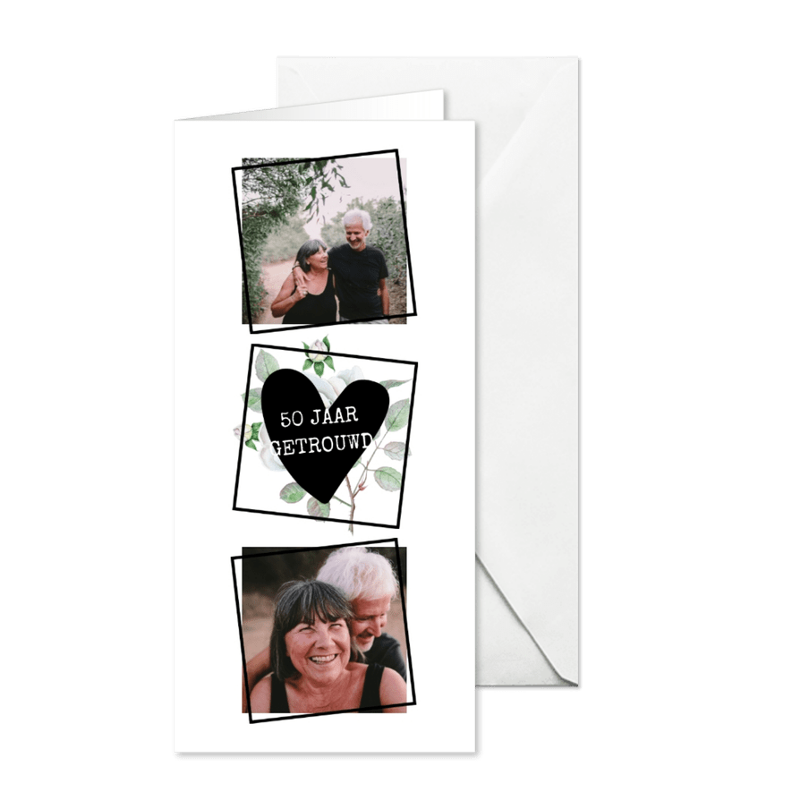 Jubileumkaart met foto's en vierkante vakjes - Kaartimpressie