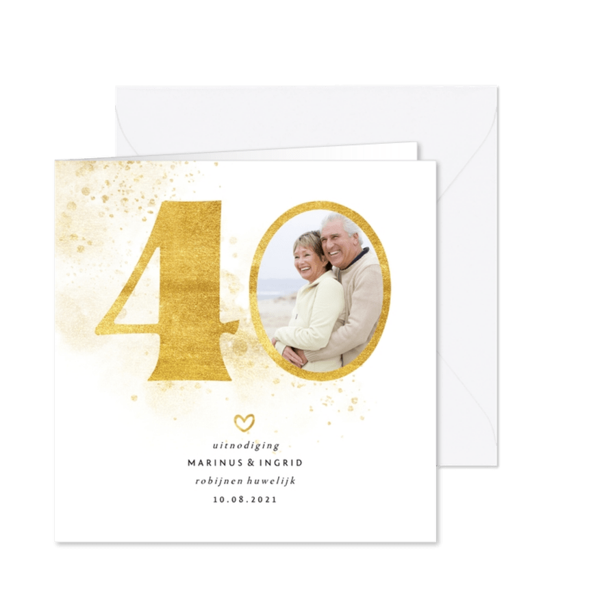 Jubileumkaart met gouden 40 en foto - Kaartimpressie
