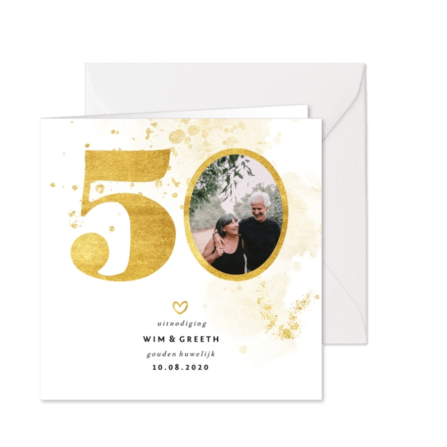 Jubileumkaart met gouden 50 en foto - Kaartimpressie