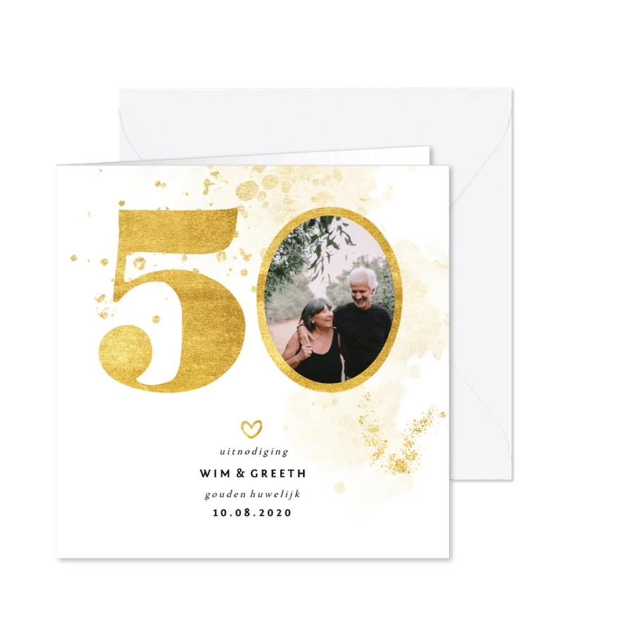 Jubileumkaart met gouden 50 en foto  - Kaartimpressie
