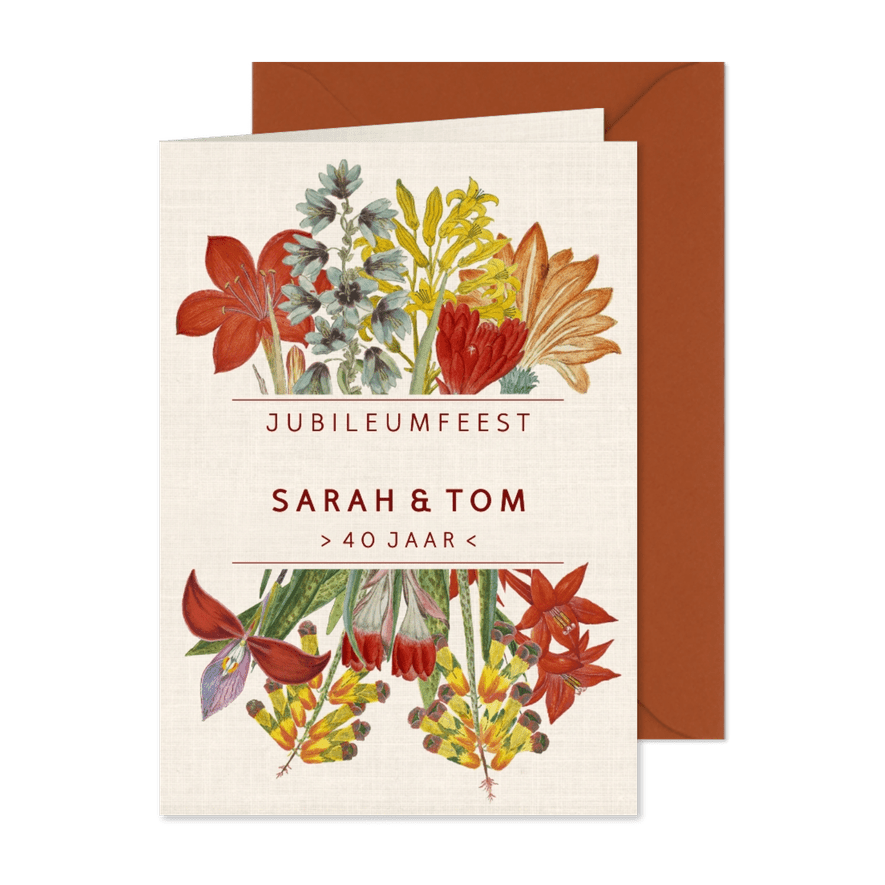 Jubileumkaart met kleurrijke vintage bloemen - Kaartimpressie