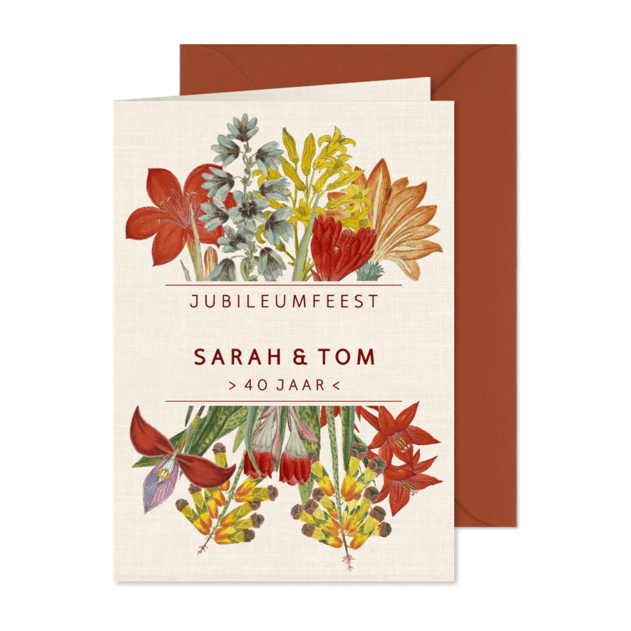 Jubileumkaart met kleurrijke vintage bloemen - Kaartimpressie
