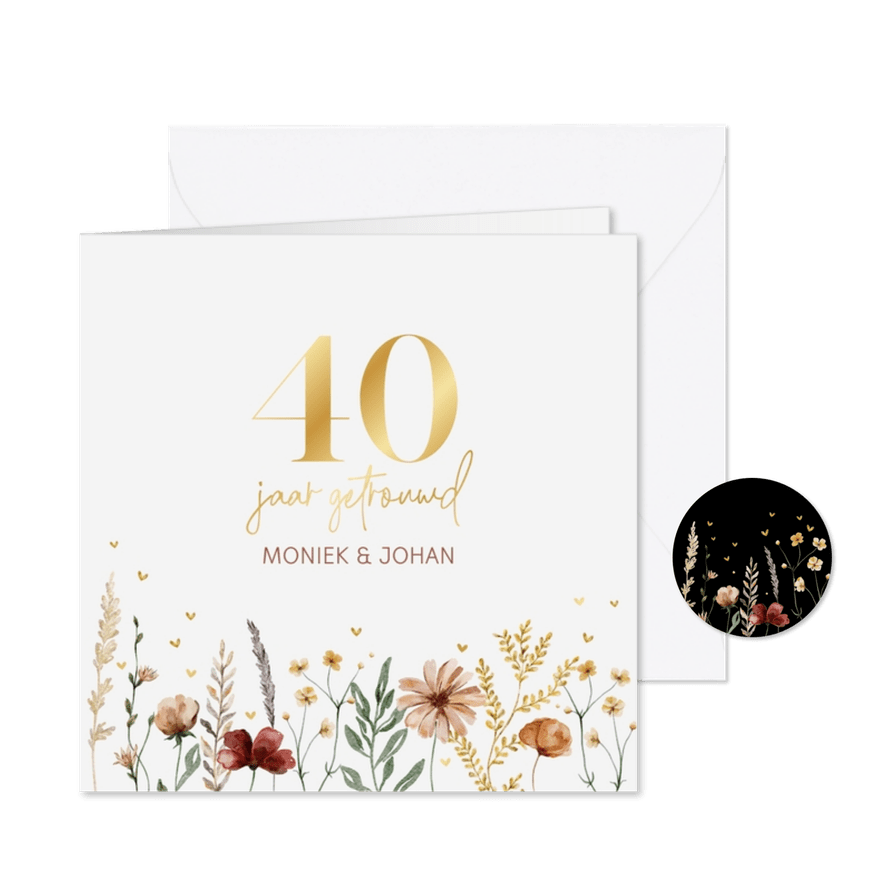 Jubileumkaart met mooie veldbloemen - Kaartimpressie