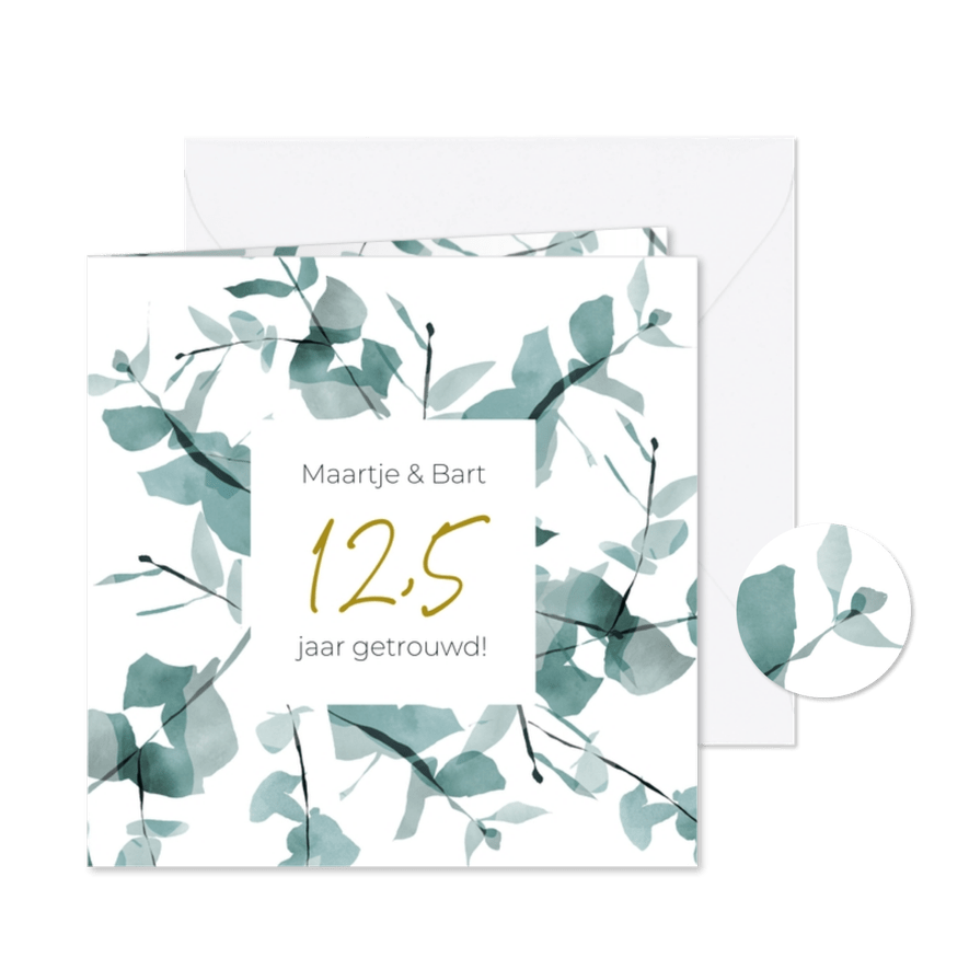 Jubileumkaart met takjes in waterverf look - Kaartimpressie