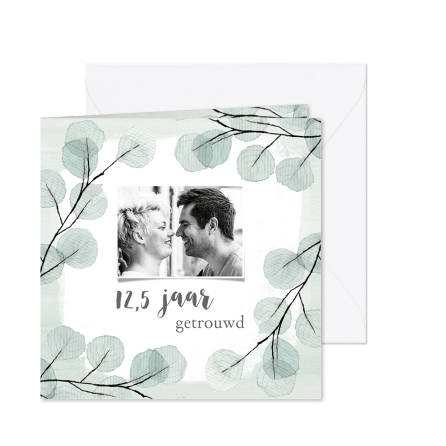 Jubileumkaart mint eucalyptus - Kaartimpressie