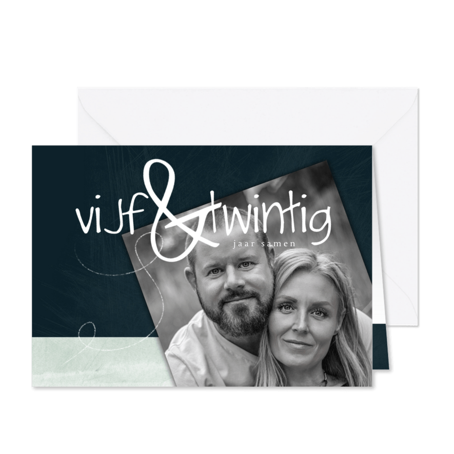 Jubileumkaart modern,  25 jaar samen speelse typografie - Kaartimpressie