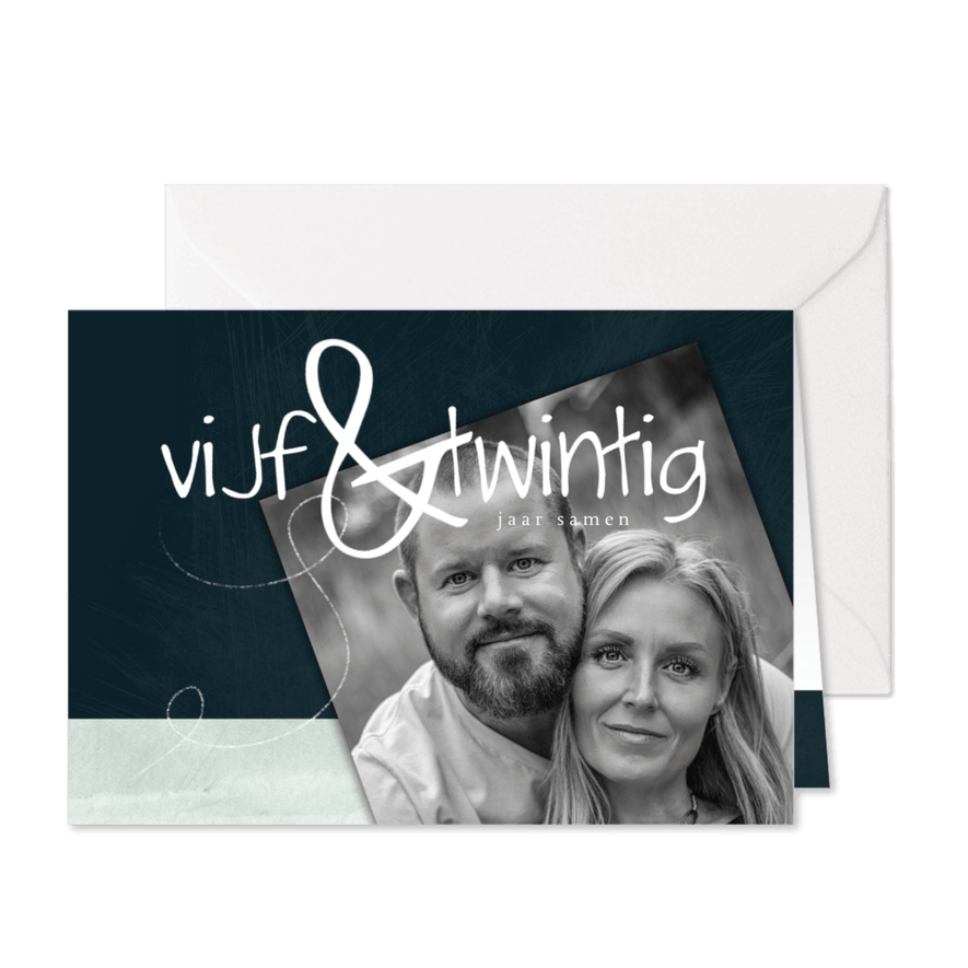 Jubileumkaart modern,  25 jaar samen speelse typografie - Kaartimpressie
