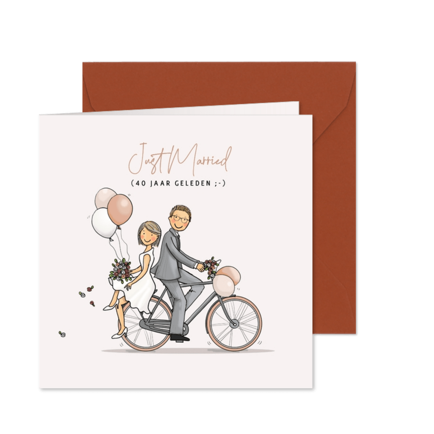 Jubileumkaart op fiets met ballonnen - Kaartimpressie