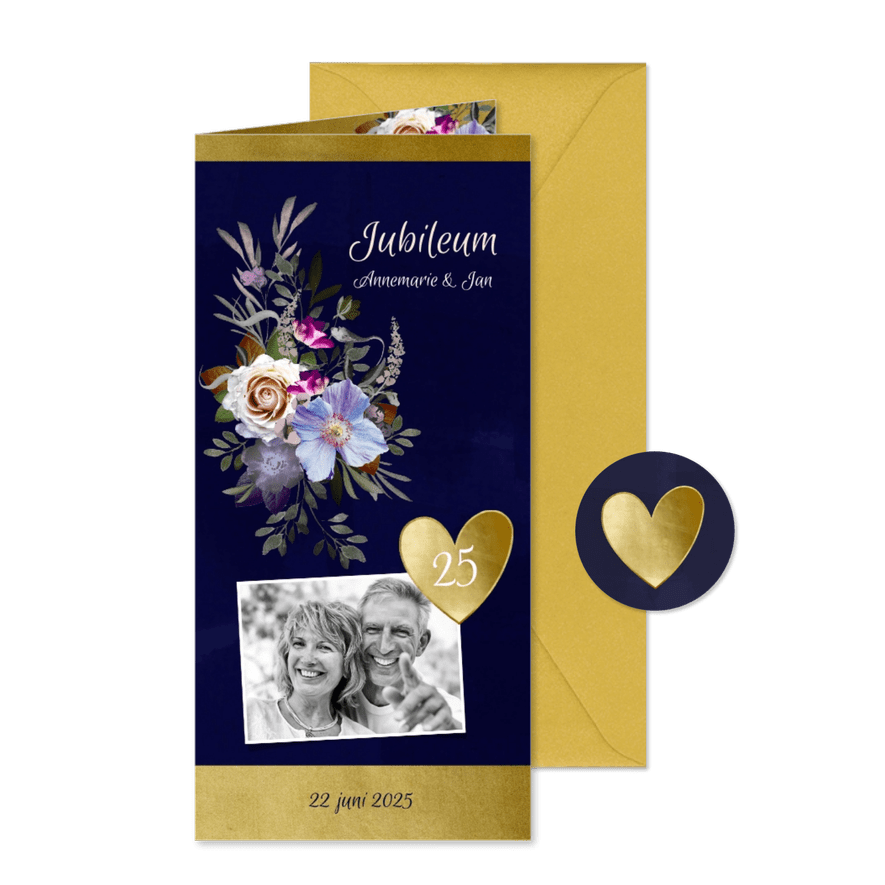 Jubileumkaart oude meesters bloemen goud jaar aanpasbaar - Kaartimpressie