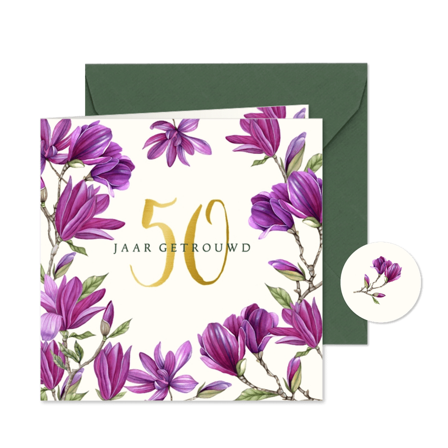 Jubileumkaart paarse magnolia bloemen uitnodiging - Kaartimpressie