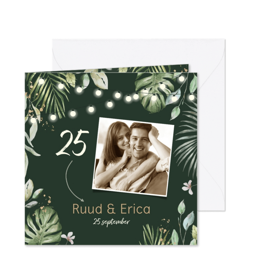 Jubileumkaart priklampjes en takjes groen - Kaartimpressie