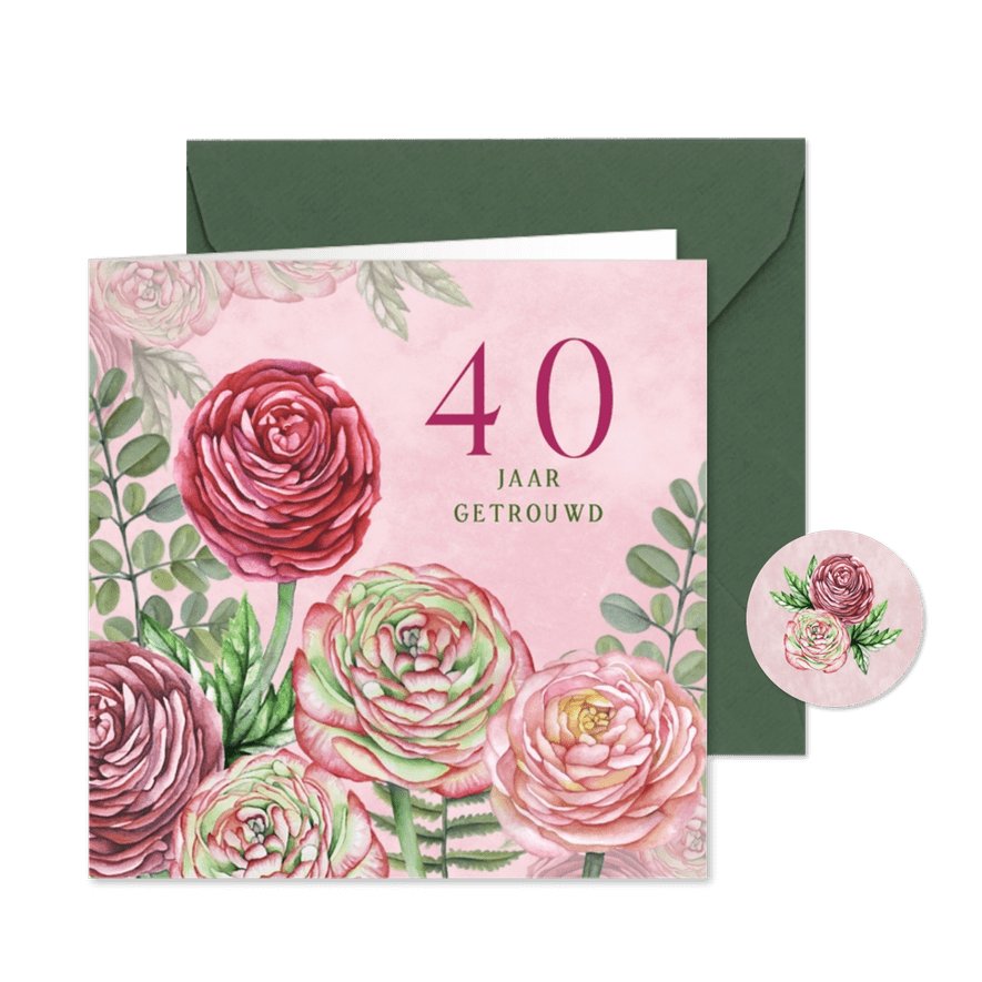 Jubileumkaart ranonkels eucalyptus - Kaartimpressie