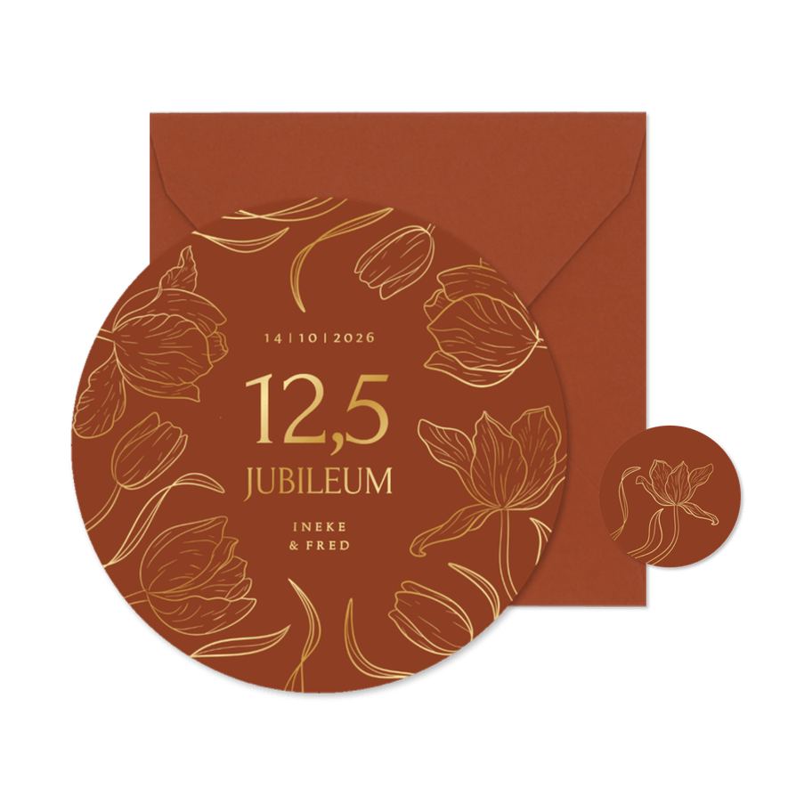 Jubileumkaart rond koper huwelijk met vintage tulpen - Kaartimpressie