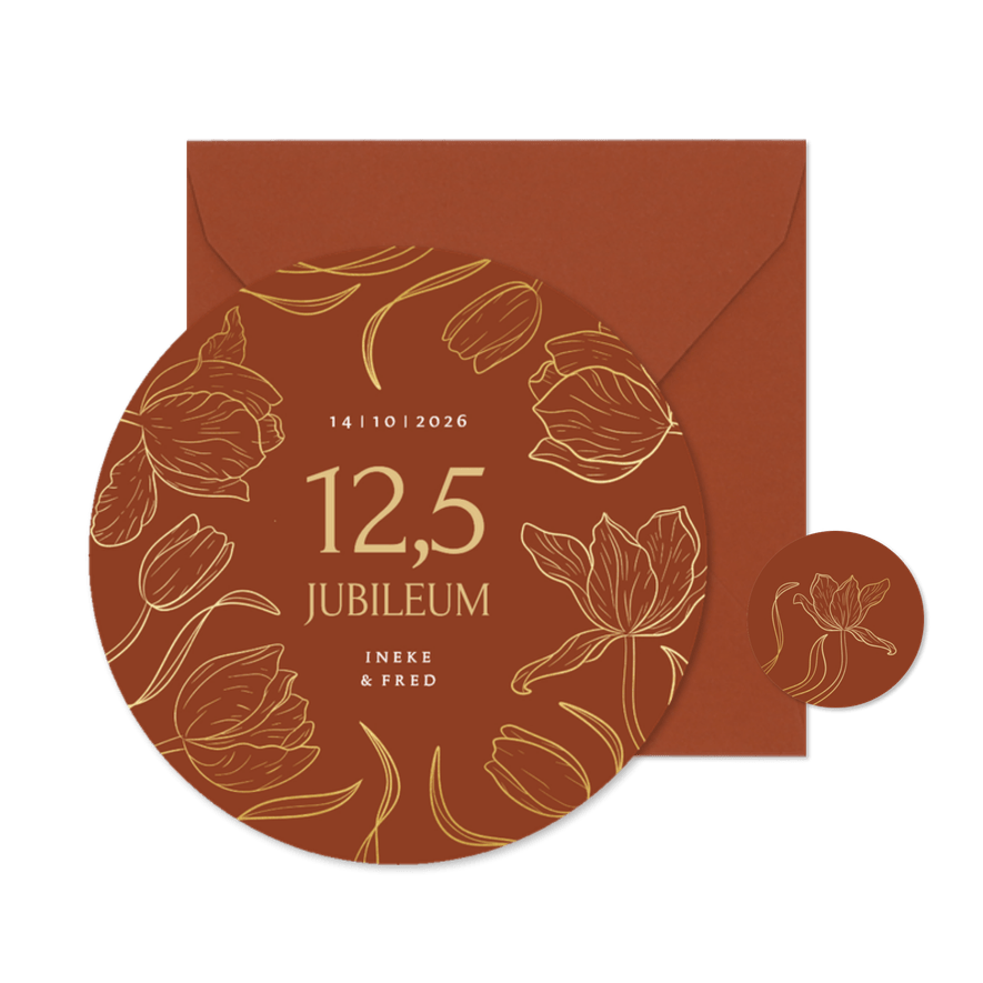 Jubileumkaart rond koper huwelijk met vintage tulpen - Kaartimpressie