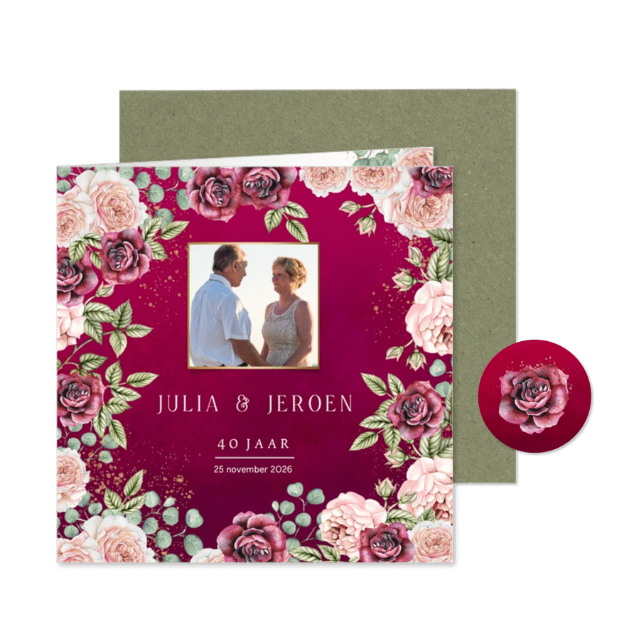 Jubileumkaart rozen bordeaux - Kaartimpressie