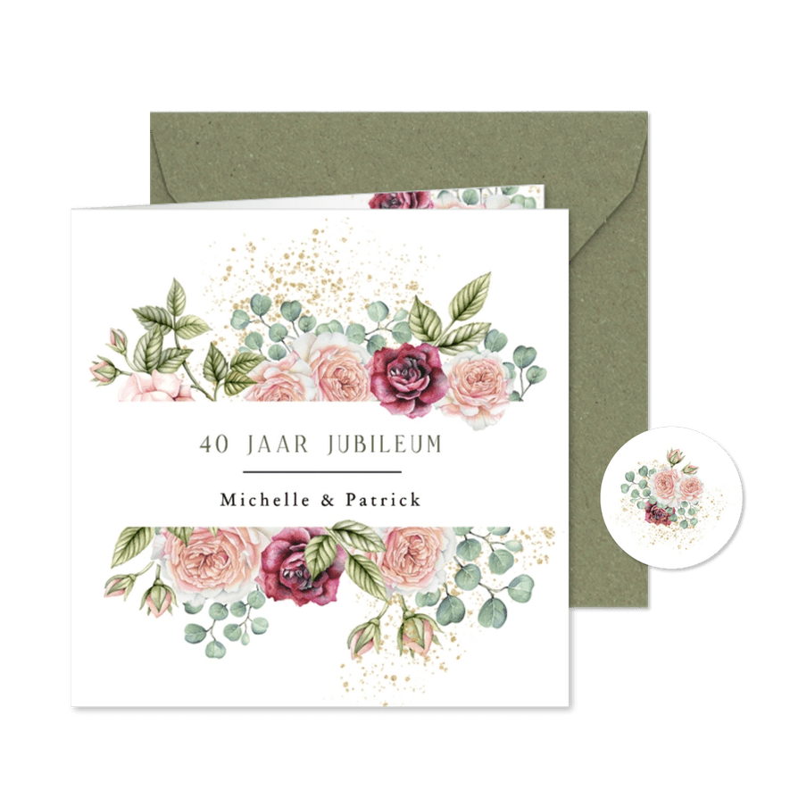 Jubileumkaart rozen eucalyptusblad - Kaartimpressie