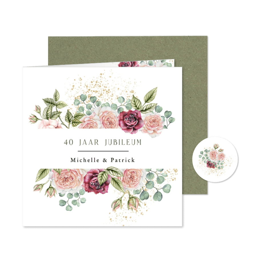 Jubileumkaart rozen eucalyptusblad - Kaartimpressie