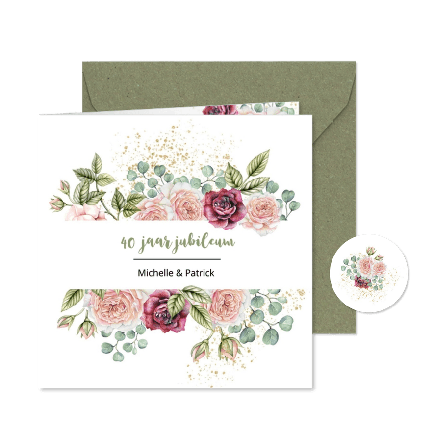 Jubileumkaart rozen eucalyptusblad - Kaartimpressie