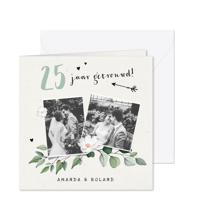 Jubileumkaart stijlvol botanisch met eigen foto's - Kaartimpressie