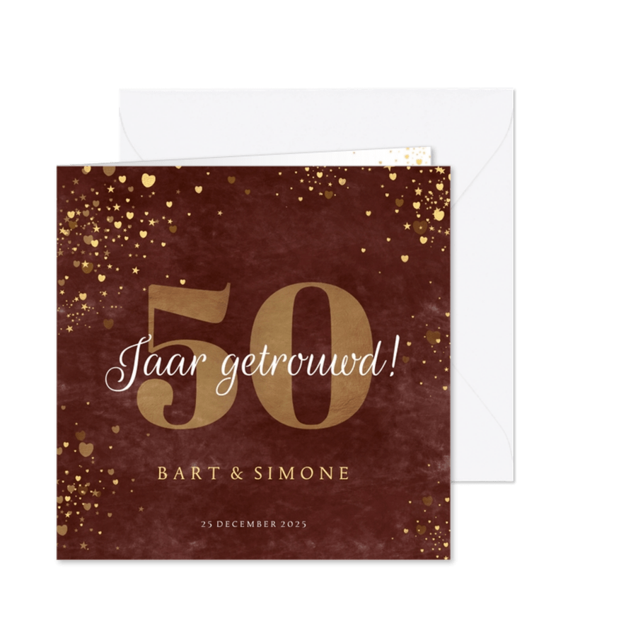 Jubileumkaart stijlvol met hartjes 50 jaar getrouwd - Kaartimpressie