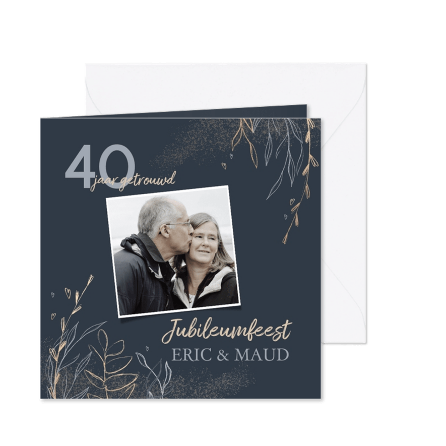 Jubileumkaart takjes en goudlook donkerblauw - Kaartimpressie