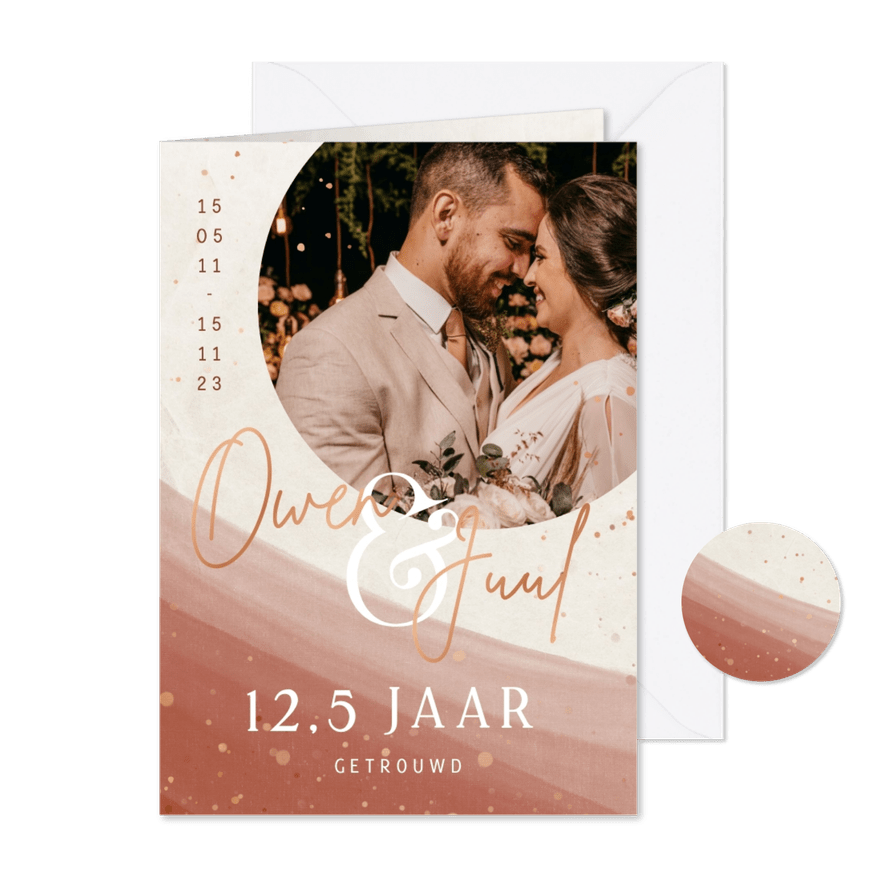 Jubileumkaart uitnodiging 12,5 jaar getrouwd met koperfolie - Kaartimpressie