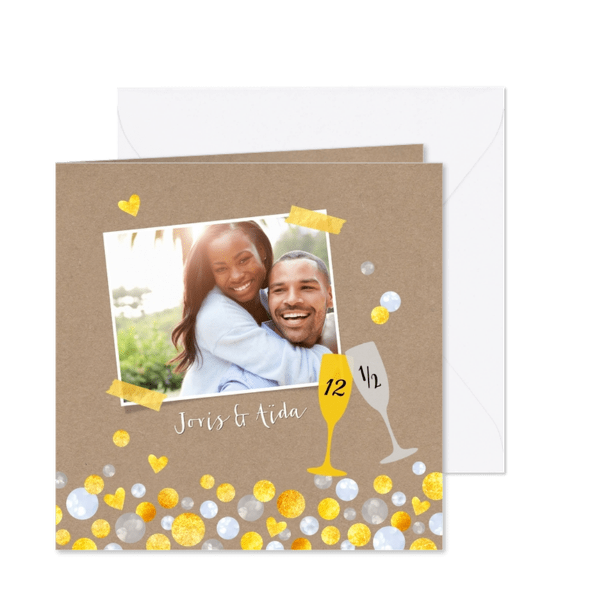 Jubileumkaart uitnodiging champagne kraft - Kaartimpressie