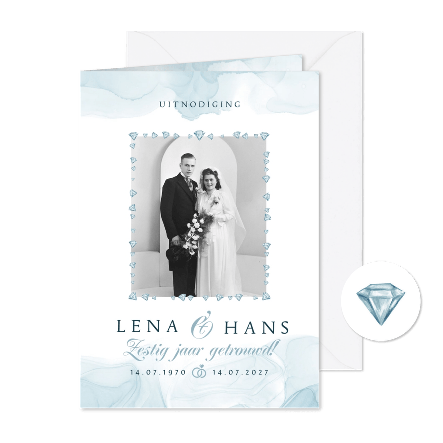 Jubileumkaart uitnodiging klassiek diamanten huwelijk foto - Kaartimpressie