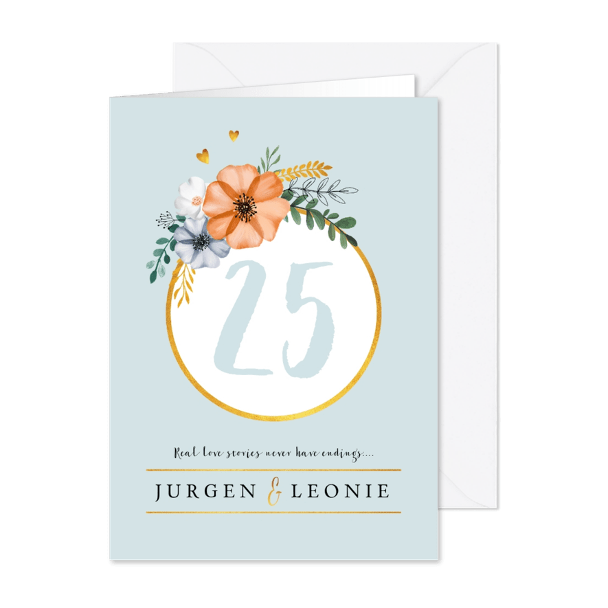 Jubileumkaart  uitnodiging klassiek en stijlvol met bloemen - Kaartimpressie
