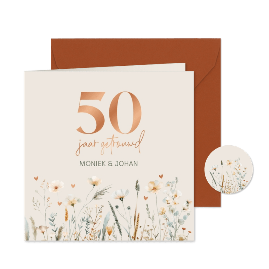 Jubileumkaart veldbloemen 50 jaar - Kaartimpressie