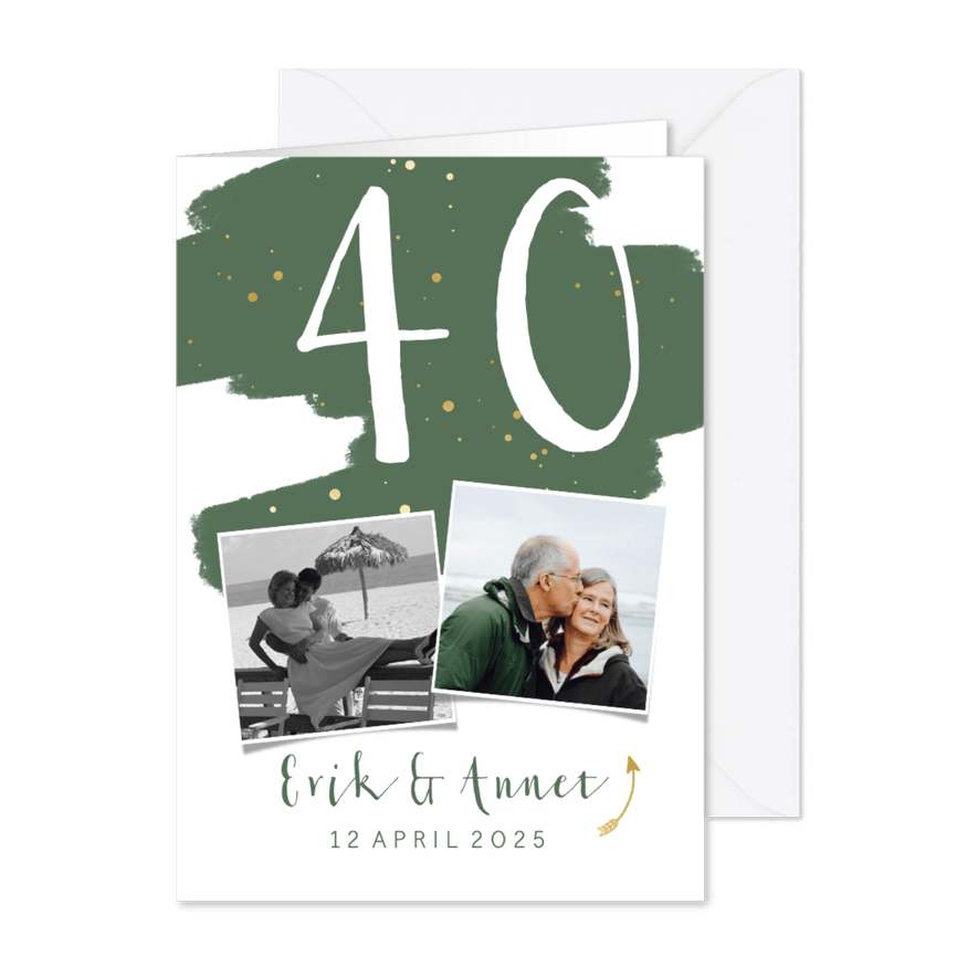 Jubileumkaart verflook en gouden spetters staand - Kaartimpressie