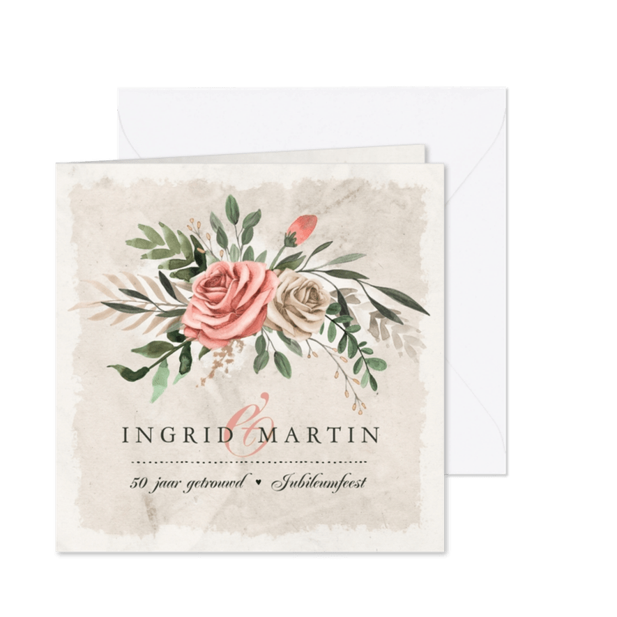 Jubileumkaart vintage en stijlvol met bloemen - Kaartimpressie