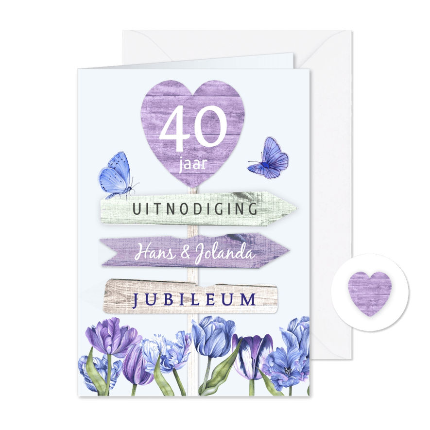 Jubileumkaart wegwijzer tulpen - Kaartimpressie