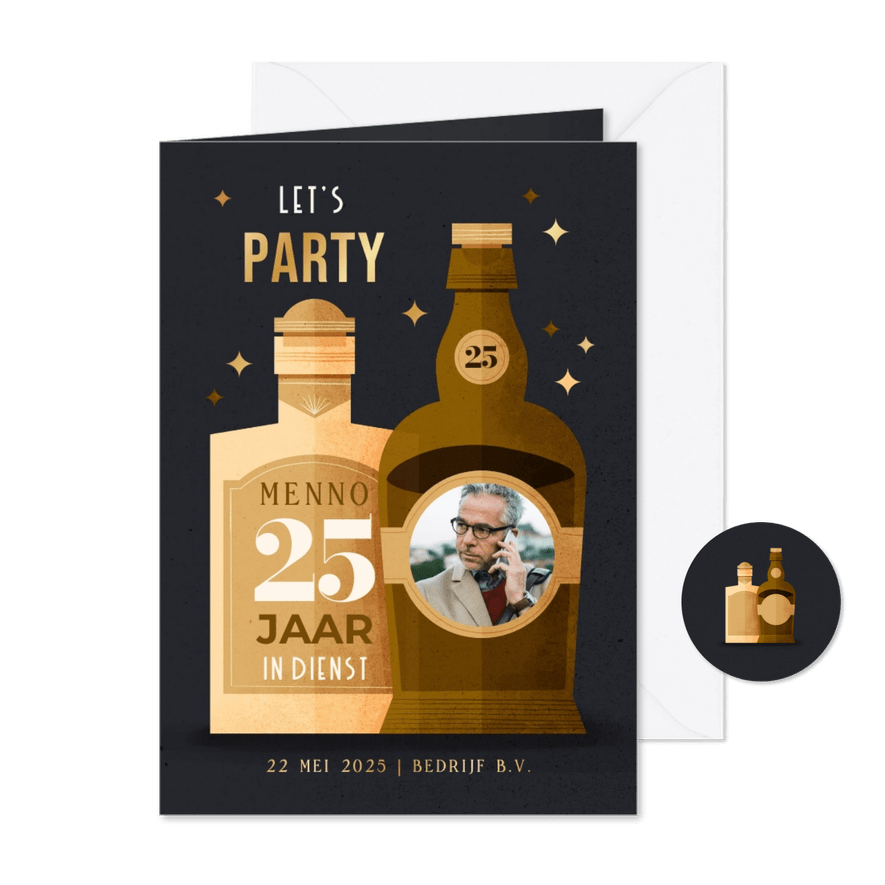 Jubileumkaart whiskey met foto 25 jaar aanpasbaar - Kaartimpressie