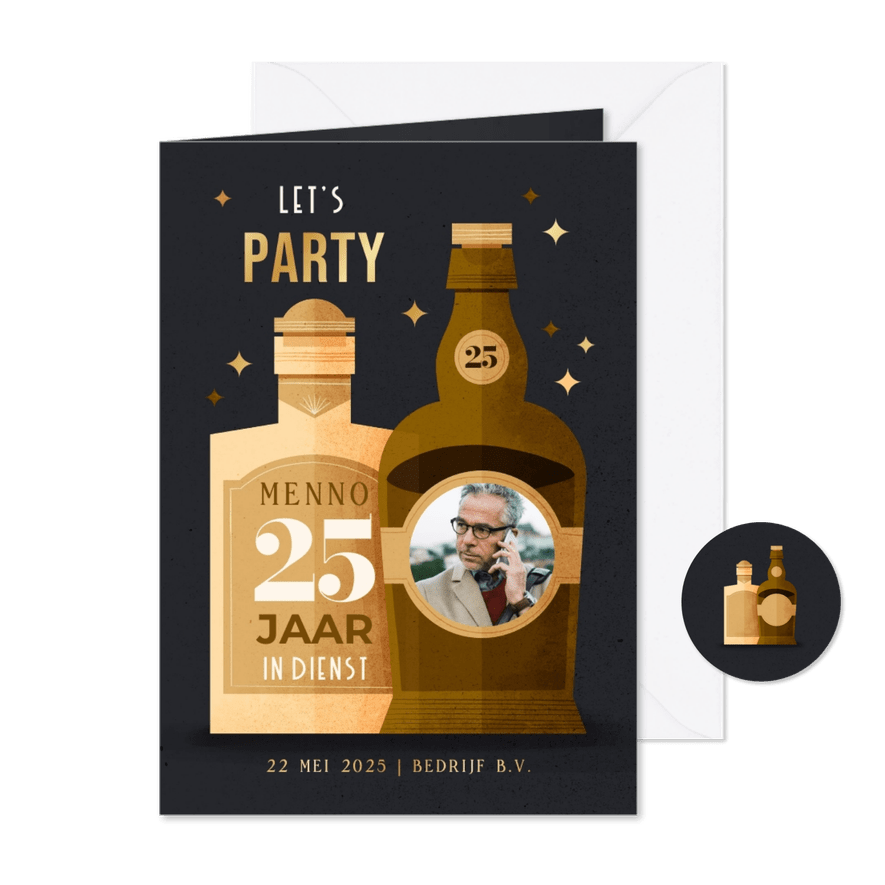 Jubileumkaart whiskey met foto 25 jaar aanpasbaar - Kaartimpressie