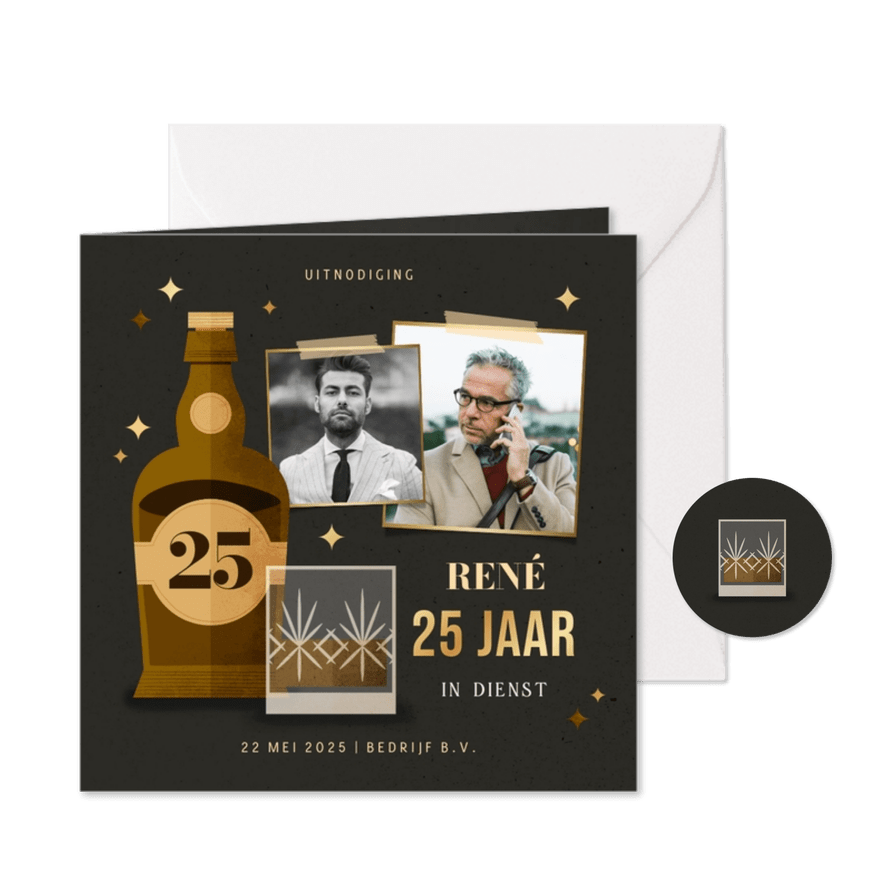 Jubileumkaart whiskey met foto's 25 jaar aanpasbaar - Kaartimpressie