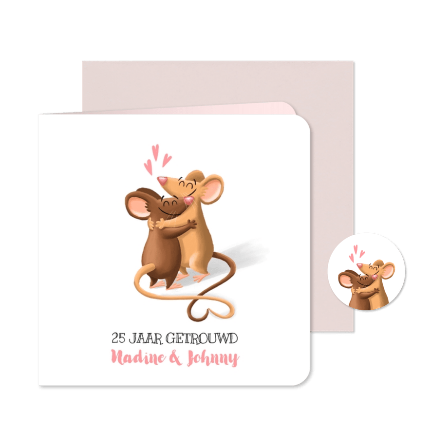 Jubileumkaartje van 2 schattige muizen die elkaar omhelzen! - Kaartimpressie