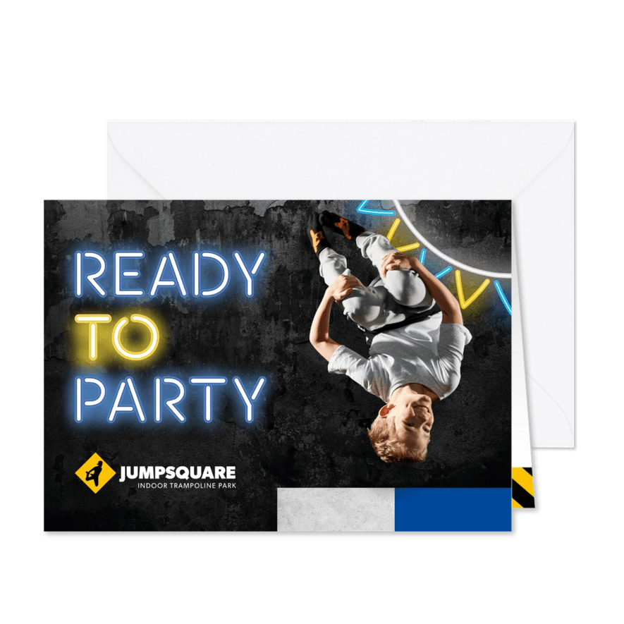 Jumpsquare kinderfeest uitnodiging jongen - Kaartimpressie