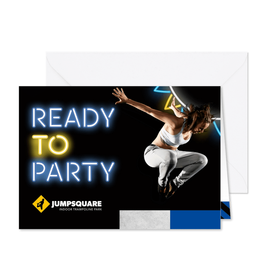 Jumpsquare kinderfeest uitnodiging meisje - Kaartimpressie