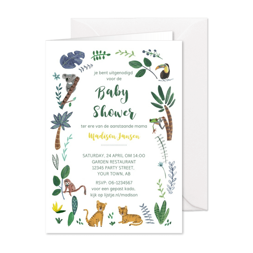 Jungle Baby Shower uitnodiging - Kaartimpressie